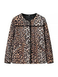 Tineit Women Leopard Print Cotton Coat Single Breasted Loose Long Sleeve O-neck Jacket Female Vintage Pocket Autumn Winter Lady Outwear