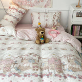 Tineit Cute Bear Duvet Cover Set with Zipper Pink Heart Bed Sheet Pillowcases No Filler Twin Queen Size Girls Boys Gift Bedding Set