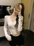 Tineit 2025 Autumn Black Casual Knitted Sweater Woman Outwear Basic Korean Fashion Blouse Office Lady Bodycon Slim Y2k Crop Tops Chic