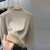 thanksgiving outfit Tineit Casual Solid Thicken Turtleneck Sweater Women Slim Fit Warm Plush Pullover Sweaters Female Korean Winter Simple Base Tops