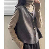 thanksgiving outfit Tineit Elegant Sweater Vest Women Korean Button Solid Casual Basic V-Neck Knitted Tank Fashion Fall Sleeveless Lady Cardigan