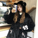 Tineit Winter Women Coats Warm 2025 Cute Cat Ear Hooded Furry Outwear Oversized Tops Thicked Fashion Casual Cute Jackets Ropa Mujer