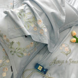 Tineit New High-End Simple and Light Luxury Skin-Friendly Cotton Four-Piece Set Simple Embroidery Bedding Lily