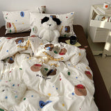 Tineit Cute Kids Bedding Set Rabbit Dinosaur No Filler Single Queen Size Duvet Cover Flat Sheet Pillowcase Girls Boys Comforter Duvet