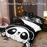 Tineit 3-Piece Black and White Panda Print Soft Brushed Microfiber Duvet Cover Set - Luxurious Bedding for Bedroom and Guest Room with