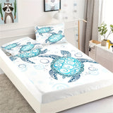 Tineit Fashion Style Sea Turtle Print Fitted Sheet Set Mattress Covers Comfortable Breathable Bedding Set With Deep Pocket for Bedroom