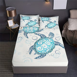 Tineit Fashion Style Sea Turtle Print Fitted Sheet Set Mattress Covers Comfortable Breathable Bedding Set With Deep Pocket for Bedroom