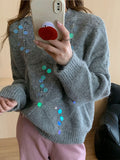 Tineit Knitted Sequins Loose Sweater Women O-neck Long Sleeve Shining 2025 Autumn Chic Pullover Female Long Sleeve Tops Jumper Twist