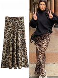 Tineit 2024 Women Fashion Leopard Print Skirt Vintage High Waist Midi Skirts Elegant Women Summer Casual Streetwear Skirt