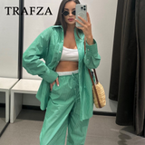 cold weather outfits Tineit 2024 Spring Summer Casual Striped Women Suits Fashion Vintage Single Breasted Shirts+High Waist Drawstring Ladies Pants