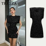 cold weather outfits Tineit 2024 Women Sequined Party Dress Shoulder Pad Sheath Mini Dress Sleeveless Nightclub Party Women Elegant Chic Dresses