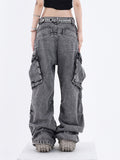 christmas outfit Tineit Women's Baggy Y2k Cargo Jeans Harajuku Emo Denim Trousers 90s Streetwear Aesthetic Y2k Jean Pants Vintage 2000s Trashy Clothes