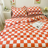 Tineit Checkerboard Bedding Set No Comforter Quilt Duvet Cover Pillowcase Flat Sheet Single Queen Size Polyester Bedclothes