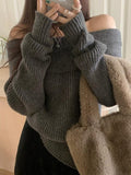 Tineit Solid Off Shoulder Knit Sweater