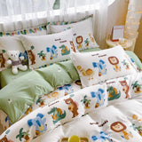 Tineit Cute Rabbit Carrot Bedding Set Soft Green Flat Sheet Quilt Cover Pillowcase Bed Linen Twin Queen Full Size Floral Duvet Cover