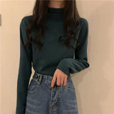 thanksgiving outfit Tineit Fall Half Turtleneck Warm Women Sweater Fashion Long Sleeve Basic Knitted Jumper Female High Elastic Simple Solid Color Pullover