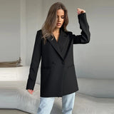 Tineit Elegant Solid Women's Suit Coat Loose Lapel Long Sleeve One Button Shoulder Pads Female Jackets 2024 Autumn Lady Commute Outwear