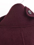 Tineit Woolen Wine Red Vintage Coat Women Elegant Belts Single Breasted High Collar Loose Long Sleeve Outwear 2025 Winter Solid Jacket