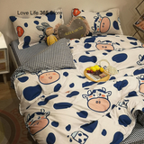 Tineit INS Blue And White Cow Stripe Cartoon Bedding Set Cute Animal Quilt Cover Soft High Quality Polyester Sheet Bedroom Decor