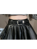 christmas outfit Tineit Women Black A-line Leather Skirt Vintage Aesthetic Y2k Pleated Skirt Harajuku Korean Gothic Mini Skirt Emo 2000s Clothes Summer