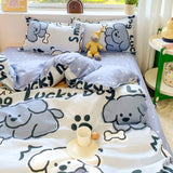 Tineit Cute Bear Bedding Set Girls Boys Kids Single Double Size Flat Sheet Duvet Cover Pillowcase Bed Linens White Blue Home Textile