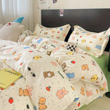 Tineit Cute Bear Bedding Set No Filler Ins Korean Style Duvet Cover Pillowcase 2024 New Single Full Size Kids Adult Soft Bed Linen