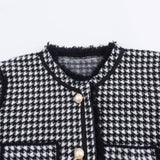 thanksgiving outfit Tineit Autumn New Product Women's Fashion Small Fragrant Style Pocket Thousand Bird Grid Knitted Sweater cardigan Coat