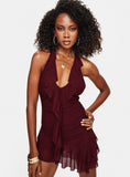 Tineit Gina Asymmetric Mini Dress Burgundy