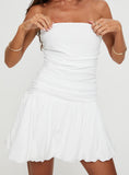 Tineit Glamour Girl Strapless Bubble Hem Mini Dress White