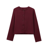 Tineit Casual Wine Red Women's Short Jacket Elegant O-neck Single-breasted Full Sleeve Coats 2024 Autumn Lady Office Street Outwear New