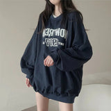 Tineit Letter Print Oversized Round Neck Sweatshirt