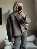 Tineit Woolen Elegant Women Short Coat Long Sleeve Button O-neck Loose Outwear Casual Thicken Warm  2025 Autumn Chic Solid Jacket Tops