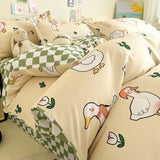 Tineit Cute Cartoon Duvet Cover Set No Filler Ins Full Queen Size Comforter Cover Sheet Pillowcase Skin-friendly Girl Home Bedding Set