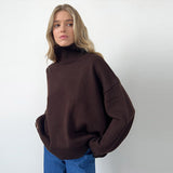 Tineit Oversize Solid Women Knitwear Turtleneck Patchwork Pleated Female Sweater 2025 Autumn Winter Full Sleeve Casual Lady Pullover