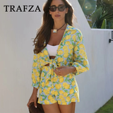 cold weather outfits Tineit 2024 Spring Summer Casual Print Women Suits Fashion Streetwear Turn-down Collar Half Sleeve Shirts+Chic Mini Short Pants