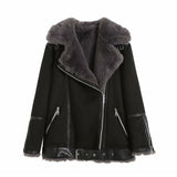 Tineit 2024 Fall Fashion Fur Jacket With Lamb Hair Belt