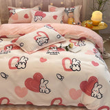 Tineit Ins Bear Duvet Cover Set Fashion No Filler Single Full Size Girls Boys Flat Sheet Pillowcase Bedspread Cute Kawaii Home Textile