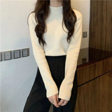 thanksgiving outfit Tineit Fall Warm Slim Women Sweater Korean Casual Mock Neck Thick Velvet Knit Pullover Solid Soft Basic All Match Knitwear Jumper New