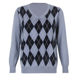 Tineit 2024 Fall Fashion Preppy Style Argyle Sweater