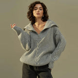 Tineit Thicken Knitted Women Sweaters Elegant Polo  Collar Twist Oversized Pullover Female 2025 Autumn New Turtleneck Jumper Outerwear