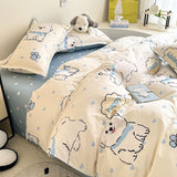 Tineit Cute Dog Bedding Set No Filler Ins Cream Blue Duvet Cover Flat Sheet Pillowcase Kids Adults Fashion Soft Comforter Cover