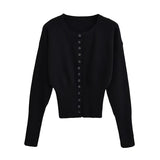 Tineit Slim Knitted Chic Cardigan Women Single Breasted O-neck Elegant Long Sleeve Sweater Female 2025 Autumn New Street Casual Tops