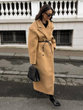 Tineit 2025 Fashion Solid Double-breasted Wool Blend Overcoat Elegant Women's Lapel Collar Full Sleeve Jacket Female Chic Loose Outwear