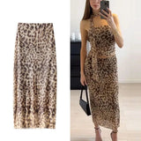 Tineit Leopard Print Tulle Skirt Woman Vintage High Waist Long Skirts For Women Summer Mesh Midi Skirt Elegant Women's Skirts