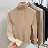 thanksgiving outfit Tineit Zoki Winter Warm Turtleneck Sweater Women Solid Simple Basic Thick Velvet Knitted Pullover Korean Elegant Slim All Match Jumper