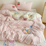 Tineit Ins Style Embroidered Colorful Butterfly Bedding Sheet Nordic Duvet Cover Set Home Luxury No Filling Bedding Set Soft Bedspread