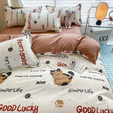 Tineit Cute Bear Bedding Set No Filler Full Queen Size Duvet Cover Flat Sheet Pillowcase Kids Adults Fashion Soft Comforter Cover