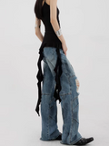 christmas outfit Tineit Women's Blue Y2k Ripped Jeans Harajuku Japanese 2000s Style 90s Aesthetic Baggy Denim Trousers Vintage Jean Pants Trashy Clothes