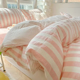 Tineit Ins Korean Style Duvet Cover Set Quilt Set Striped Bed Sheet Set For Girls Bedding Set For Bedroom