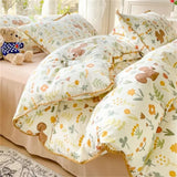 Tineit Lovely Pastoral Girls Flower Bedding Set, Soft Washed Cotton Bed Linens For Dreamy Nights, Simple Bedspread And Home Textile